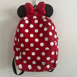 Disney Minnie Mouse Bow/Ears Backpack Red/White Polka Dots